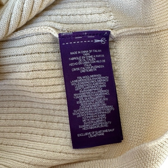 Ralph Lauren Purple Label Sweater Blouse Women's SZ.
L Cream Wool Silk Ribbed - Picture 13 of 16